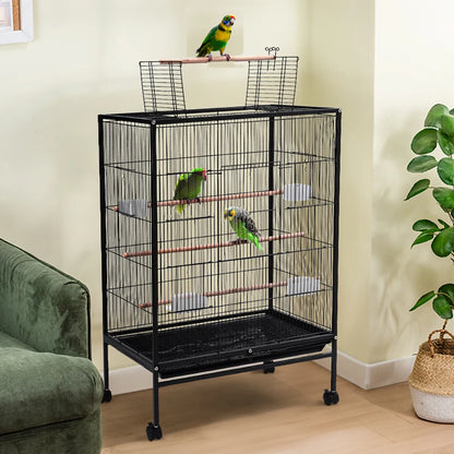 Bird Cage 94cm with Wheels - Open Top Metal Cage for Cockatiels & Parrots