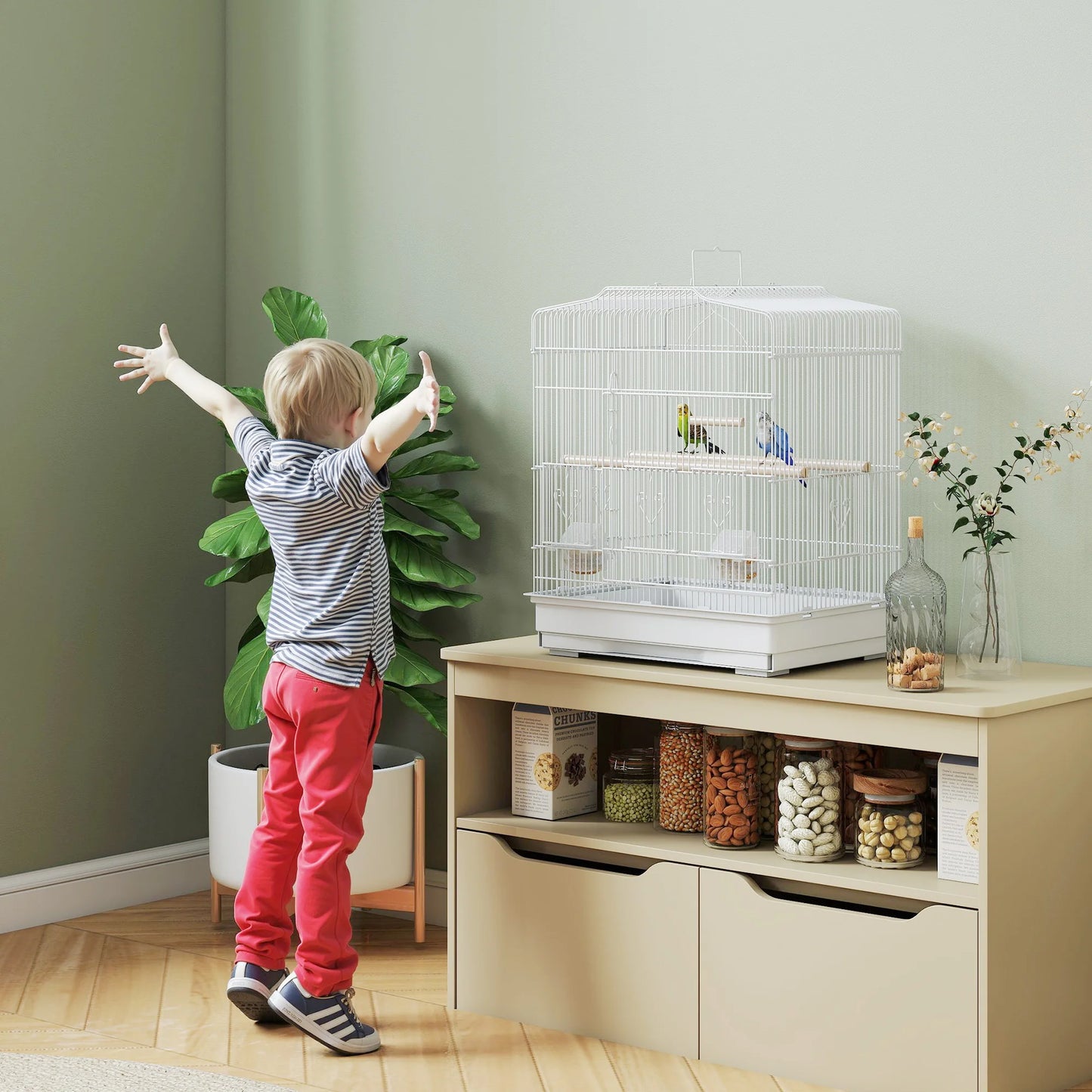 Large Bird Cage 59cm - Spacious Cage with Perches, Food Bowls & Swing - The Best For Pets