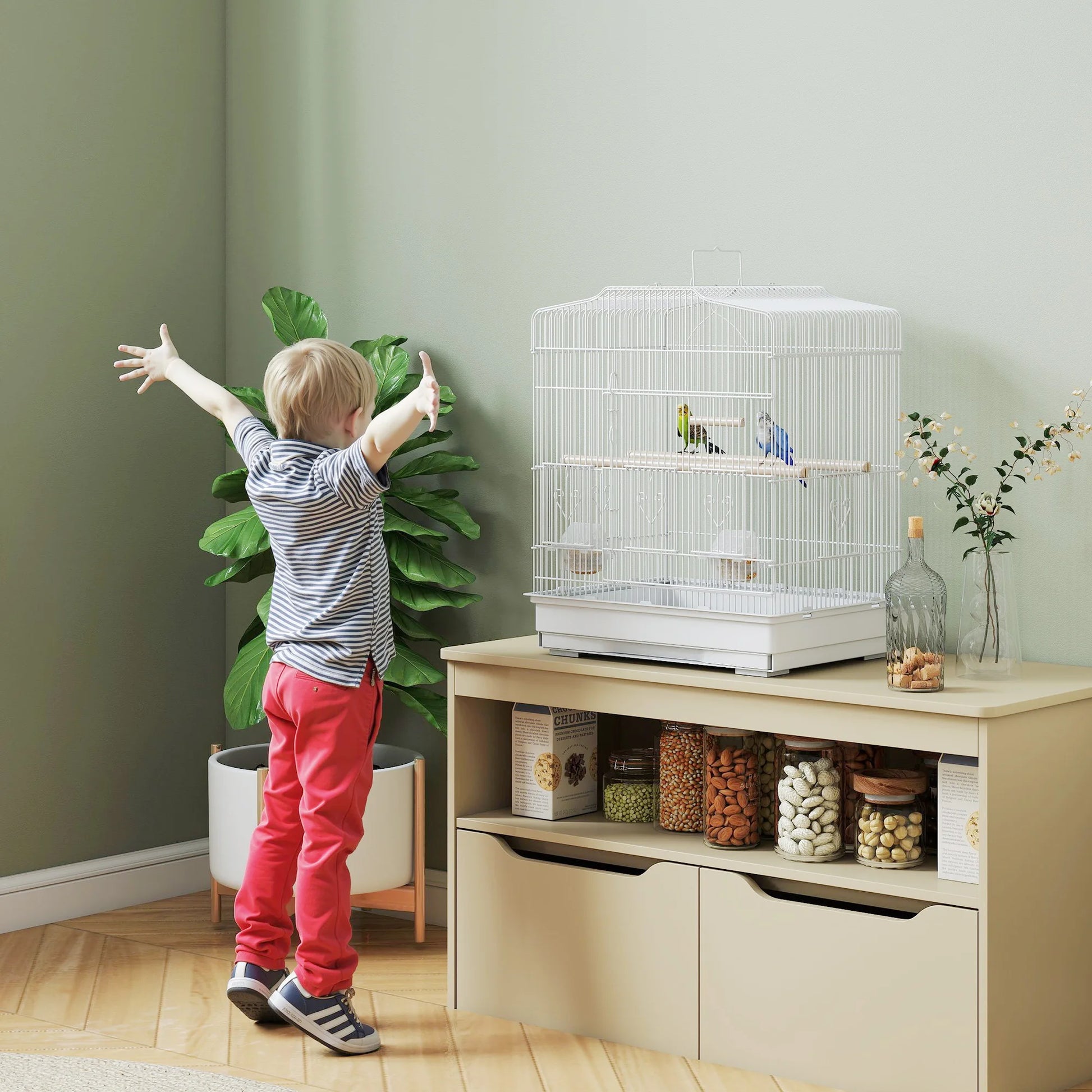 Large Bird Cage 59cm - Spacious Cage with Perches, Food Bowls & Swing - The Best For Pets