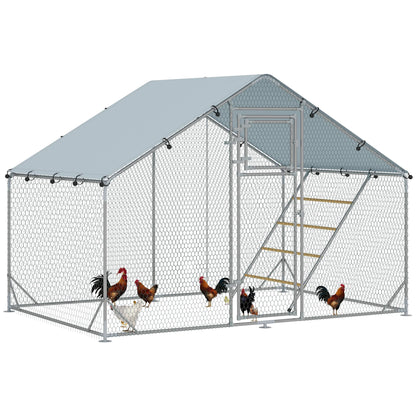 Large Galvanised Walk In Chicken Run with Waterproof Cover Feeder and Perch