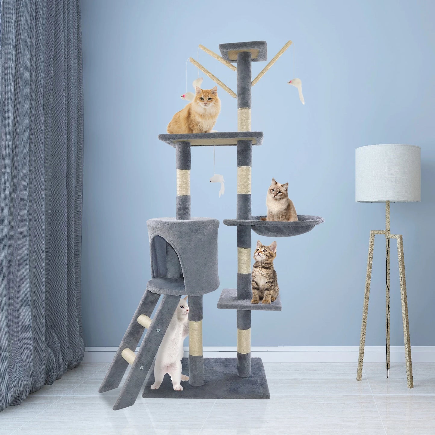 5-in-1 Cat Tree – Tall Indoor Climbing Tower with Scratching Posts & Boards