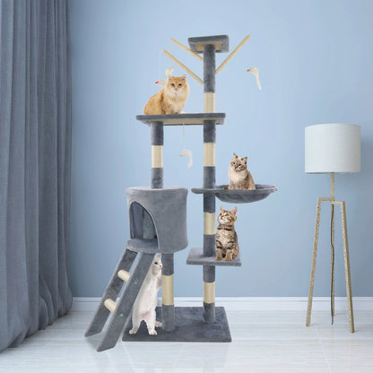 5-in-1 Cat Tree – Tall Indoor Climbing Tower with Scratching Posts & Boards