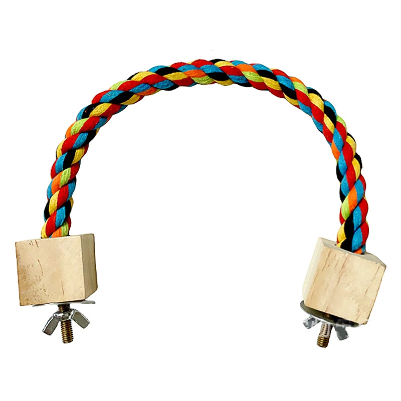 Colourful Cotton Rope Bird Swing - Wooden Climbing Toy for Parrots
