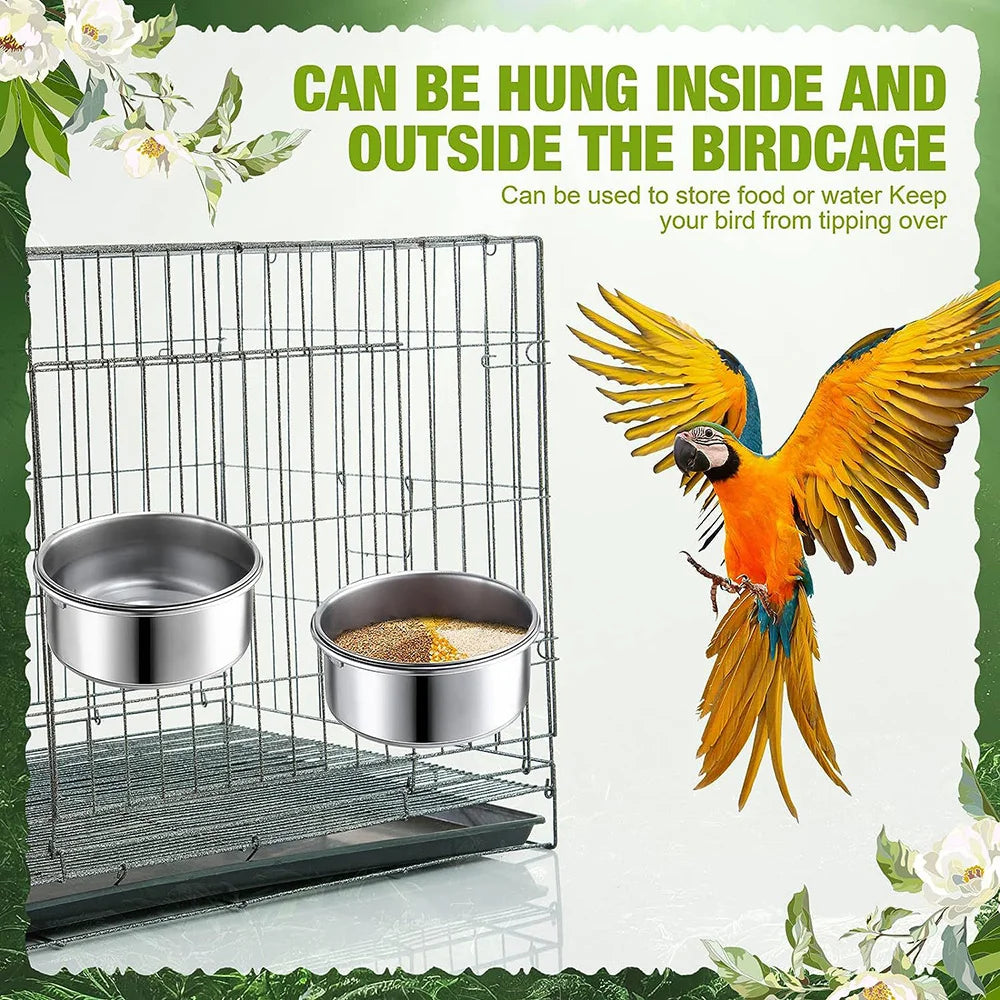 Stainless Steel Hanging Pet Bowl - Bird & Small Pet Cage Feeder