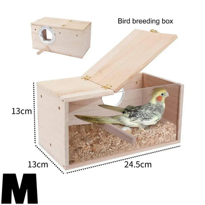 Transparent Bird Nesting Box - Wooden Breeding House for Parakeets & Cockatiels