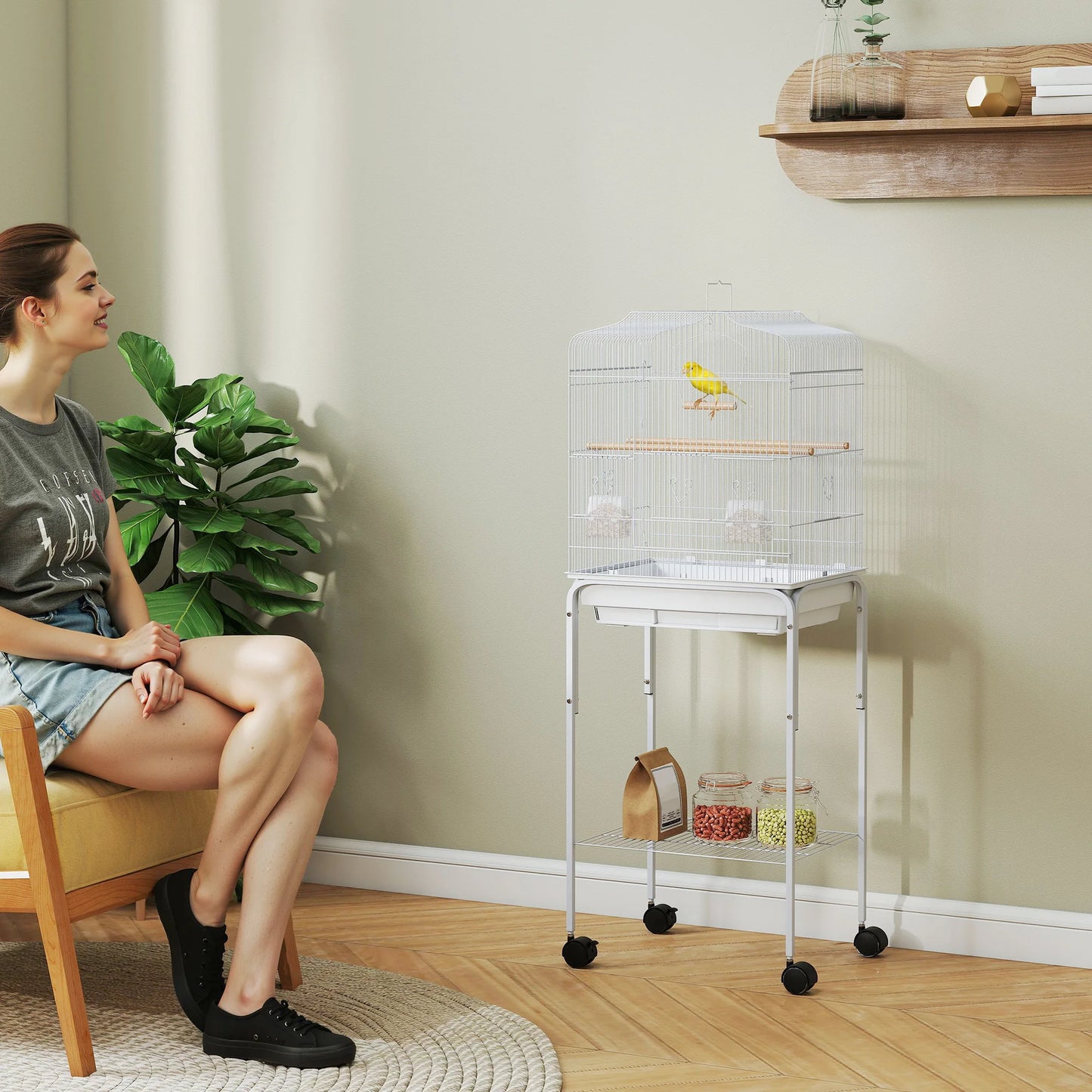 Bird Cage 124cm with Stand - Metal Cage for Budgies, Finches & Parakeets