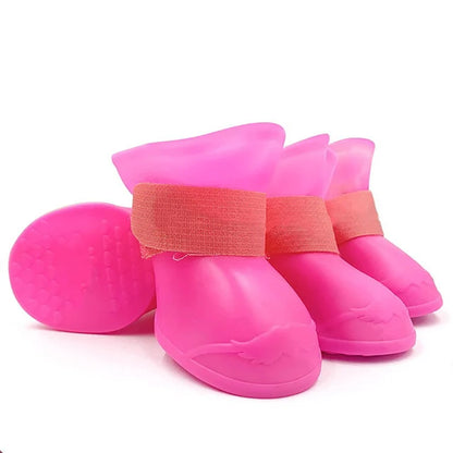 4-Piece Waterproof Dog Boots - Anti-Slip Rubber Rain Shoes for Dogs & Cats