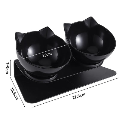 15° Tilted Cat Bowls – Non-Slip Elevated Double Feeder for Neck Protection