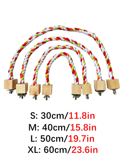 Colourful Cotton Rope Bird Swing - Wooden Climbing Toy for Parrots