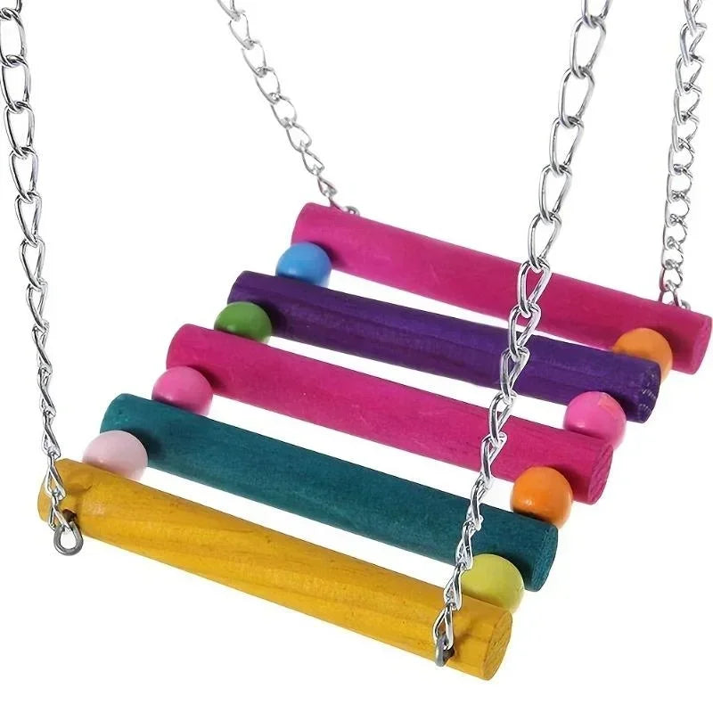 Colourful Hanging Hammock Swing 11cm - Wooden Bird Toy for Parrots