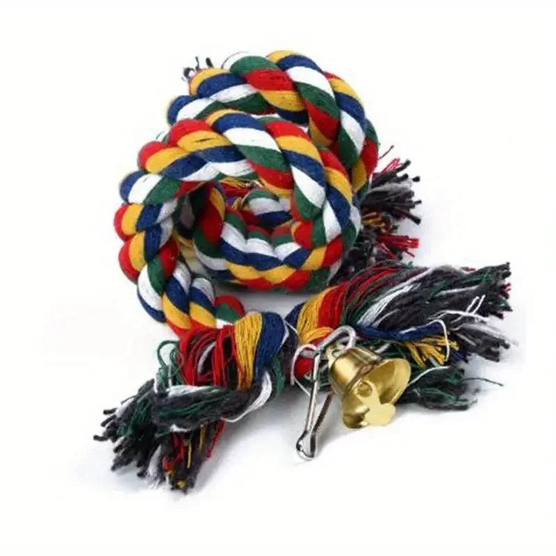 Parrot Rope Toy - Colourful Braided Hanging Perch with Bell - The Best For Pets