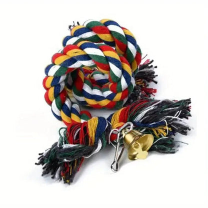 Parrot Rope Toy - Colourful Braided Hanging Perch with Bell - The Best For Pets