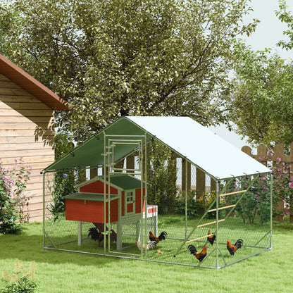 Large Galvanised Walk In Chicken Run with Waterproof Cover Feeder and Perch