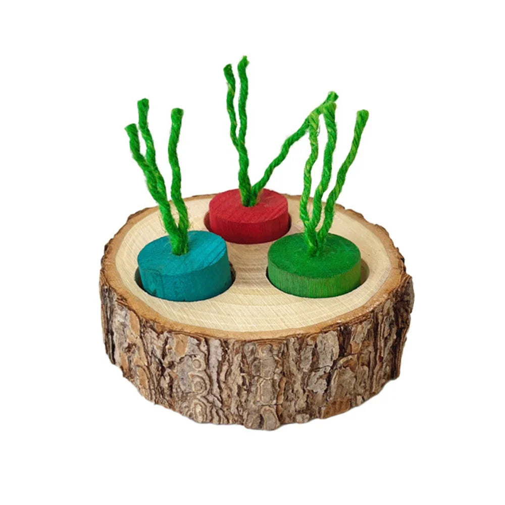 Wooden Parrot Chewing Toy - Round Foraging Toy for Birds & Small Pets