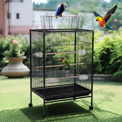 Bird Cage 94cm with Wheels - Open Top Metal Cage for Cockatiels & Parrots