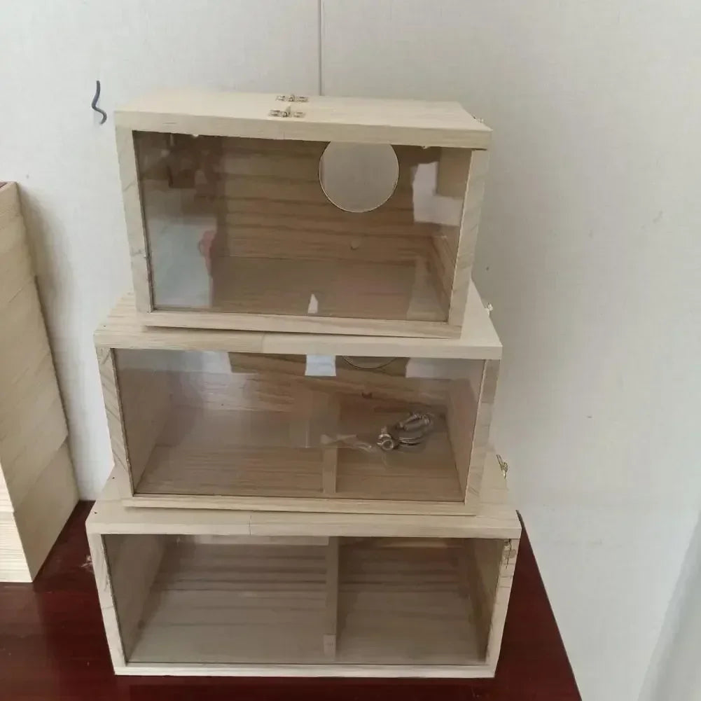 Transparent Bird Nesting Box - Wooden Breeding House for Parakeets & Cockatiels