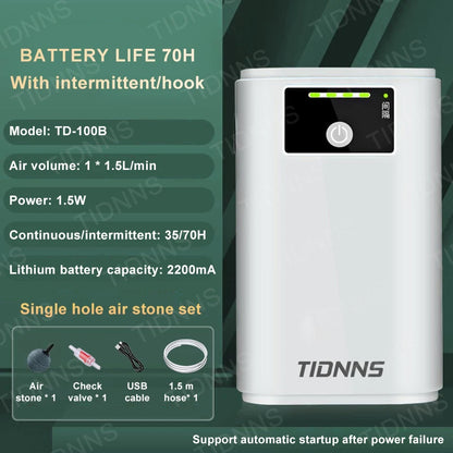 Portable USB Oxygen Pump – Dual-Use Aquarium Air Pump, Silent, 6000mAh Battery