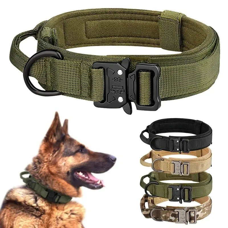 Tactical Dog Collar - Heavy Duty Nylon Collar with Metal Buckle for Medium & Large Dogs