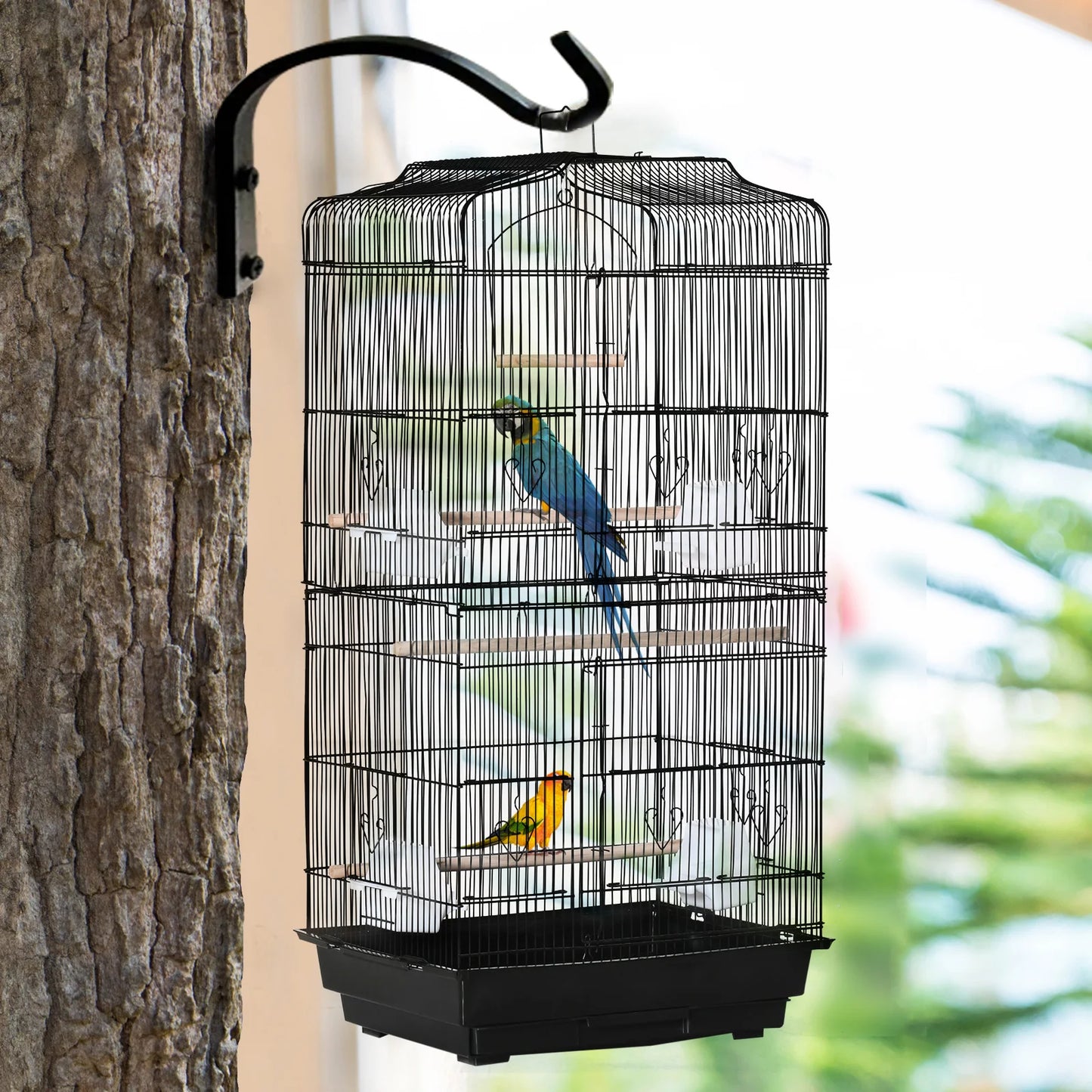 Large Bird Cage 92cm - Metal Cage with Perches, Food Bowls & Swing