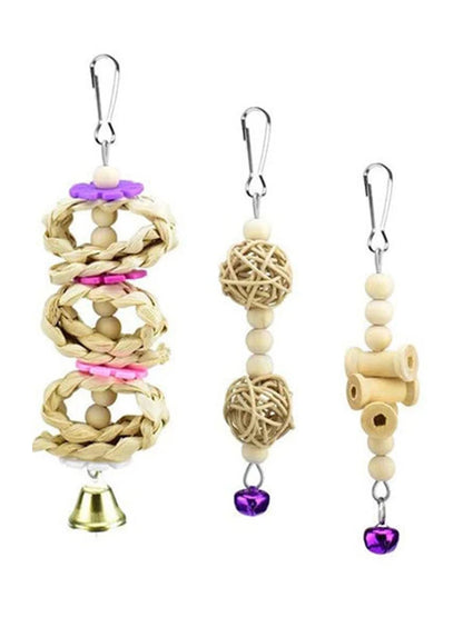 8-Piece Bird Toy Set - Wooden Swing, Chewing & Hanging Toys for Parakeets