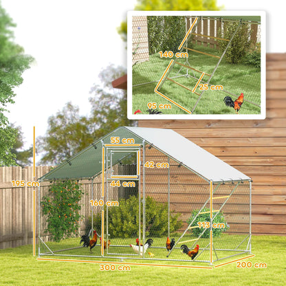 Large Galvanised Walk In Chicken Run with Waterproof Cover Feeder and Perch