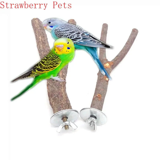 Natural Wood Branch Stand – Chew Toy Perch for Parrots, Hamsters & Birds