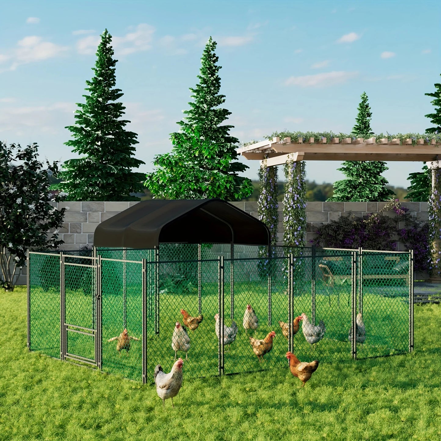 Large Metal Outdoor Chicken Run with Waterproof Cover and Hen House