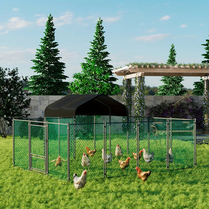 Large Metal Outdoor Chicken Run with Waterproof Cover and Hen House