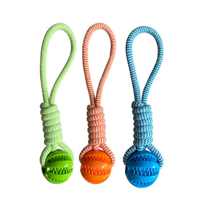 Dog Treat Ball Toy – Rubber Chew Rope Toy for Small & Medium Dogs, Teeth Cleaning