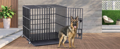 Heavy Duty Dog Crate – Strong Metal Cage with Lockable Wheels & Tray