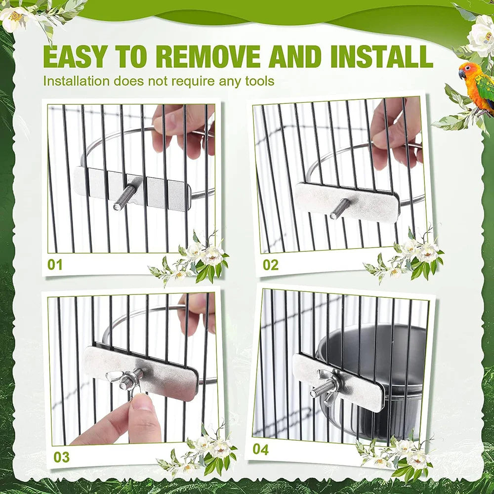 Stainless Steel Hanging Pet Bowl - Bird & Small Pet Cage Feeder