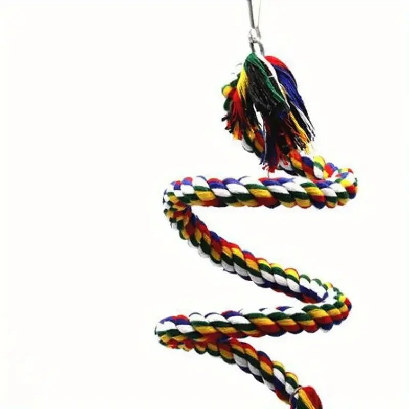 Parrot Rope Toy - Colourful Braided Hanging Perch with Bell - The Best For Pets