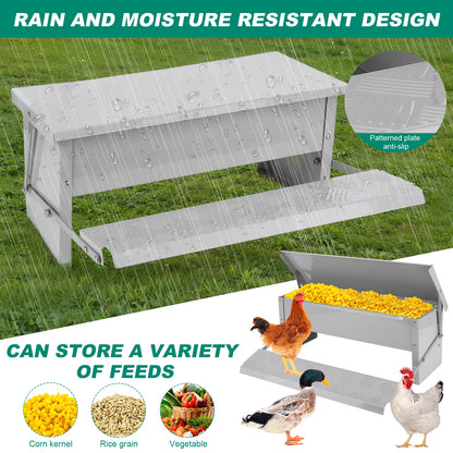 Automatic Treadle Chicken Feeder with Weatherproof Lid for Poultry