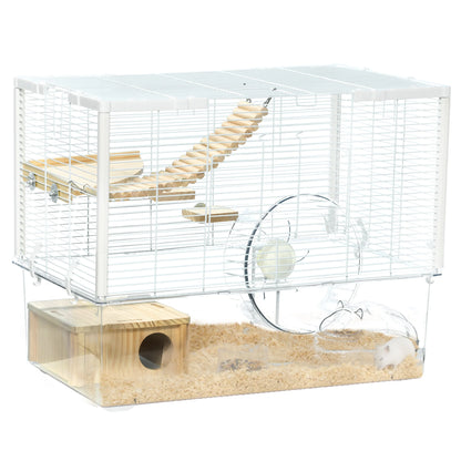 Hamster & Gerbil Cage – Deep Base with Ramp, Platforms, Hut & Exercise Wheel