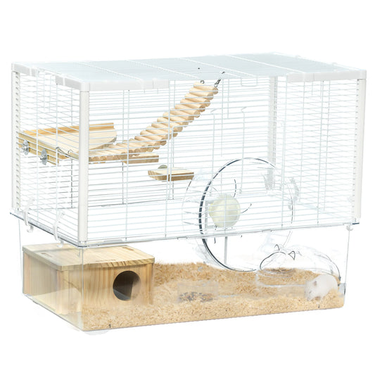 Hamster & Gerbil Cage – Deep Base with Ramp, Platforms, Hut & Exercise Wheel