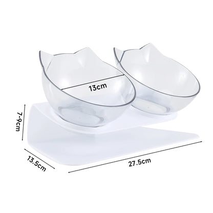 15° Tilted Cat Bowls – Non-Slip Elevated Double Feeder for Neck Protection