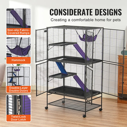Rolling Metal Cage – 4-Tier Small Animal Habitat for Ferrets, Rats, Guinea Pigs & Chinchillas
