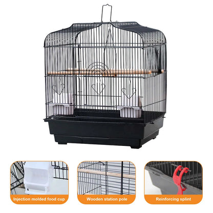 Bird Travel Cage 52cm - Metal Carrier with Handle, Perches & Swing