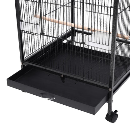 Open Top Bird Cage – Large Metal Parrot Villa with Casters, 48x48x77cm