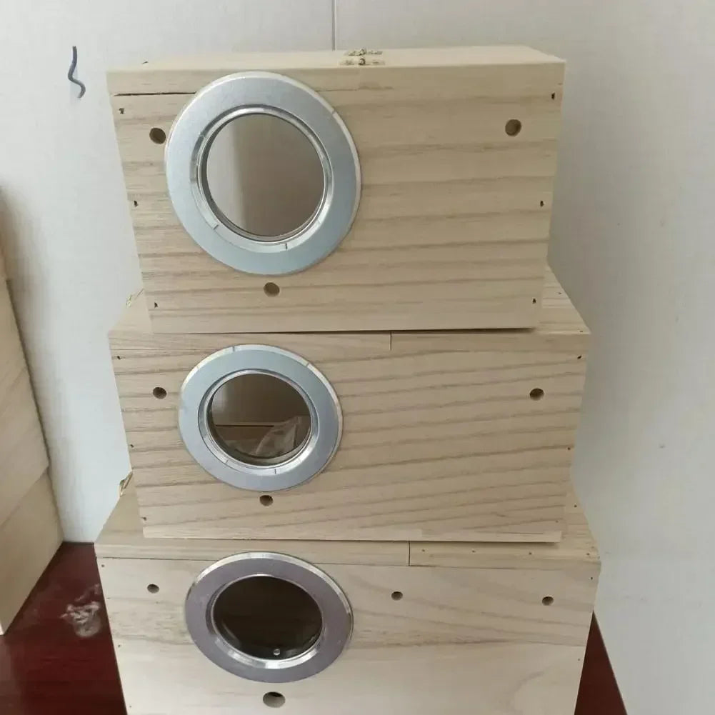 Transparent Bird Nesting Box - Wooden Breeding House for Parakeets & Cockatiels