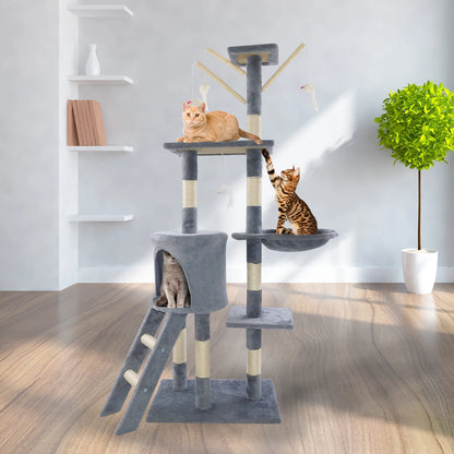 5-in-1 Cat Tree – Tall Indoor Climbing Tower with Scratching Posts & Boards