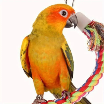 Parrot Rope Toy - Colourful Braided Hanging Perch with Bell - The Best For Pets