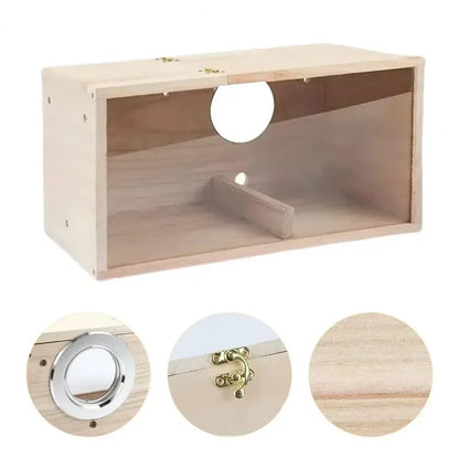 Transparent Bird Nesting Box - Wooden Breeding House for Parakeets & Cockatiels