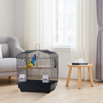 Bird Travel Cage 52cm - Metal Carrier with Handle, Perches & Swing