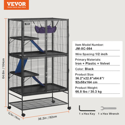 Rolling Metal Cage – 4-Tier Small Animal Habitat for Ferrets, Rats, Guinea Pigs & Chinchillas