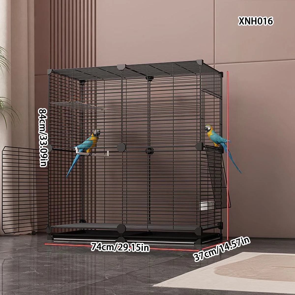 Large Parrot Cage - Metal Horizontal Wire Cage for Parrots & Medium Birds