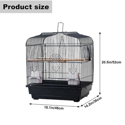 Bird Travel Cage 52cm - Portable Metal Carrier with Perch & Feeders