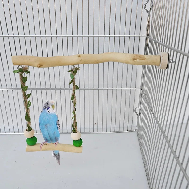 Wooden Parrot Stand Pole - Double Layer Swing with Claw & Beak Grinding