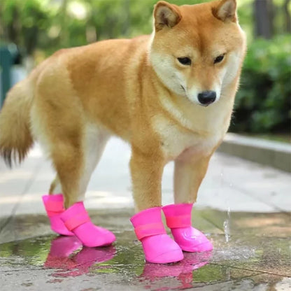 4-Piece Waterproof Dog Boots - Anti-Slip Rubber Rain Shoes for Dogs & Cats