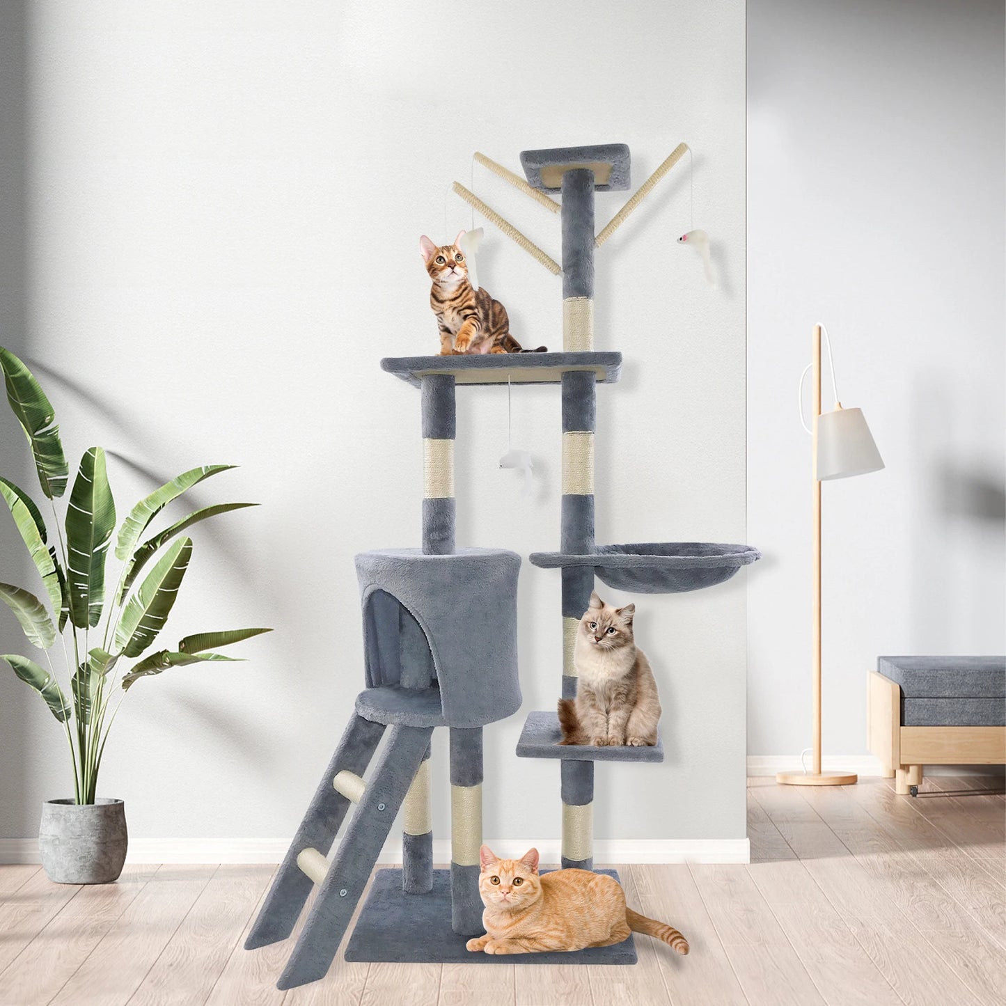 5-in-1 Cat Tree – Tall Indoor Climbing Tower with Scratching Posts & Boards